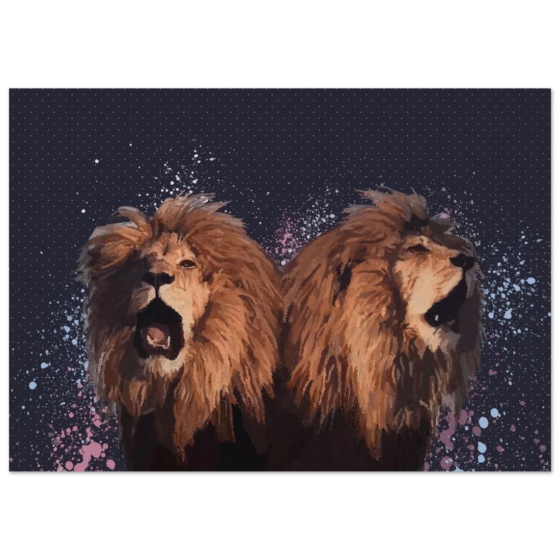 Roar of Resilience by Paschar — a lion rendered in dense cross-hatch on a midnight ground