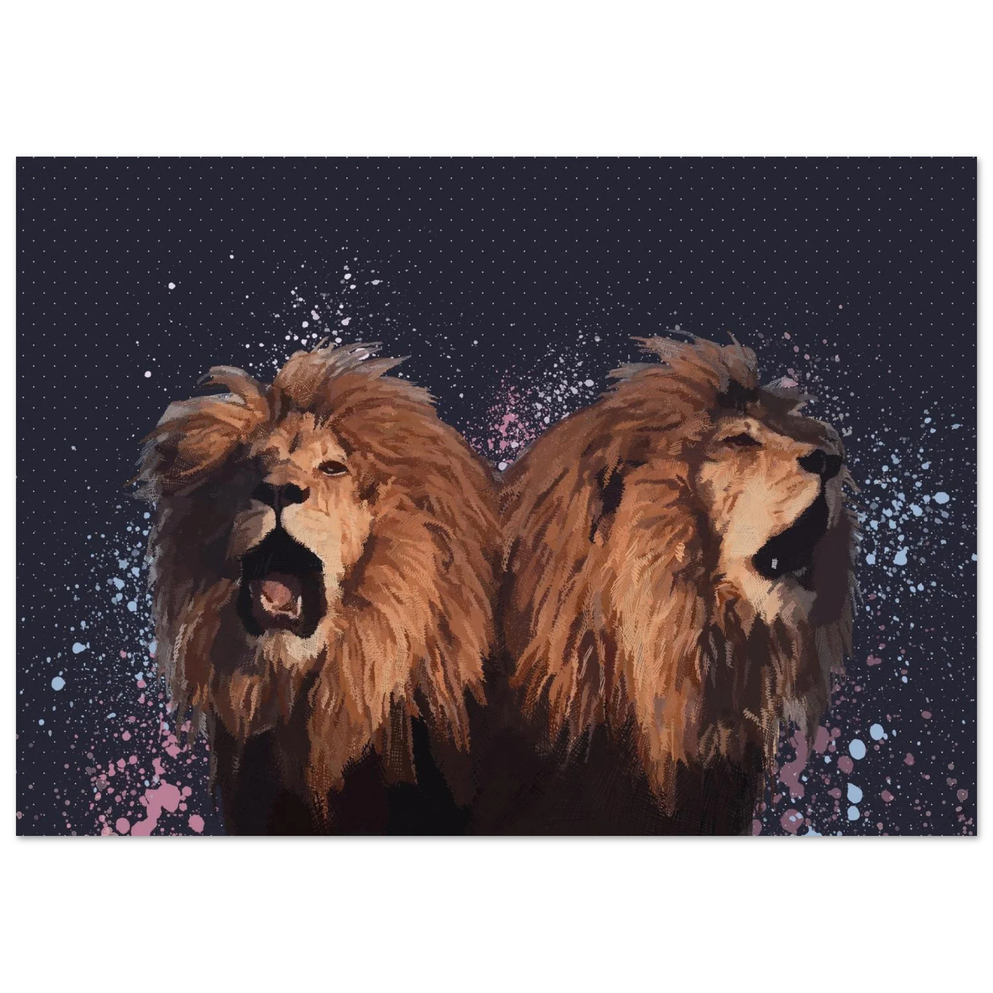 Roar of Resilience by Paschar — a lion rendered in dense cross-hatch on a midnight ground