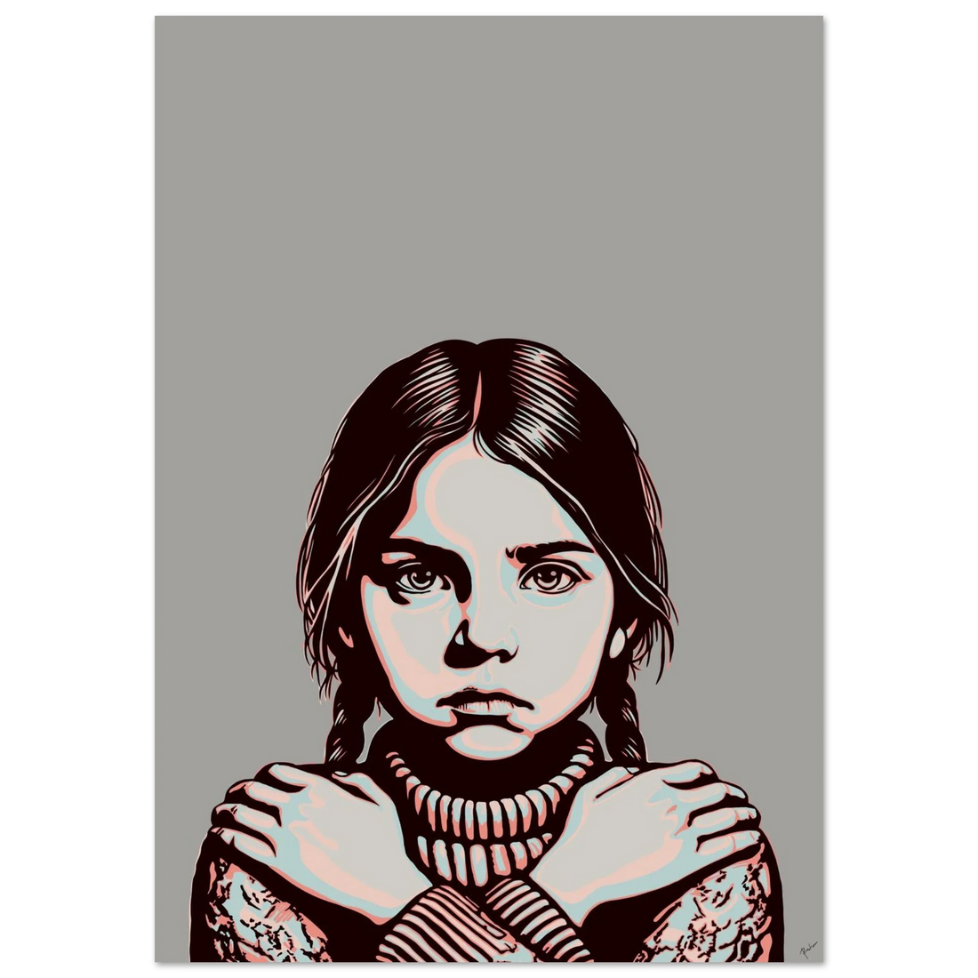 Unbroken Gaze by Paschar — a cross-hatch portrait study, steady eyes fixed forward on an earthy beige ground