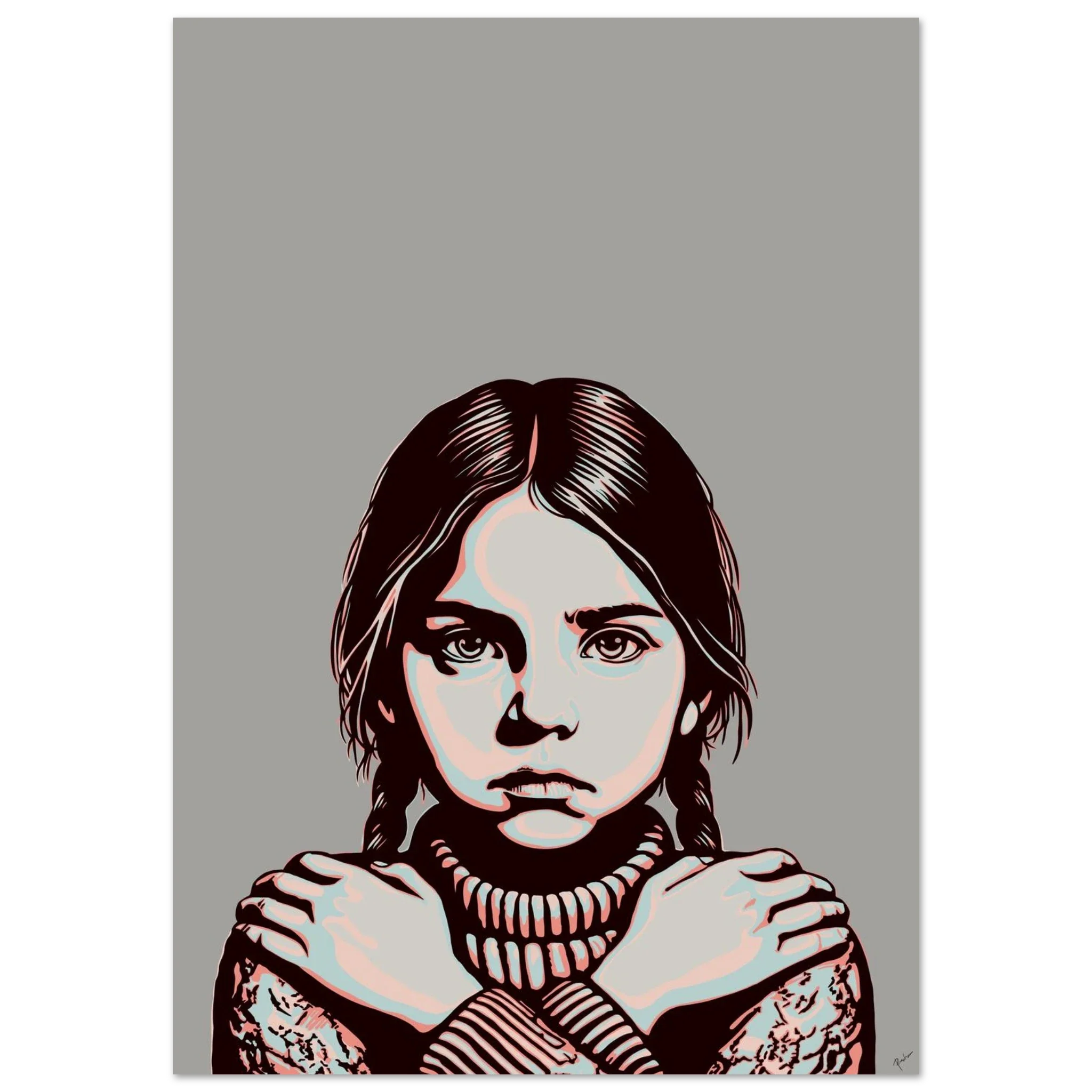 Unbroken Gaze by Paschar — a cross-hatch portrait study, steady eyes fixed forward on an earthy beige ground